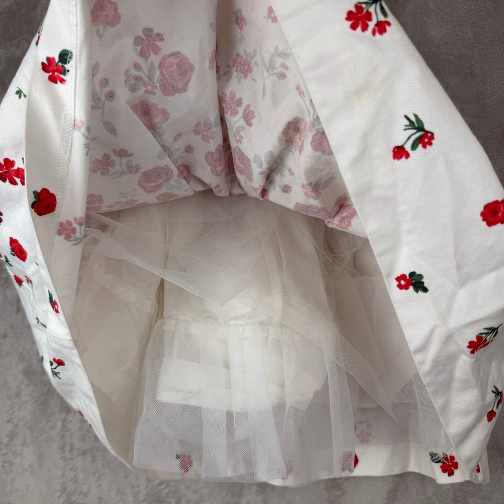 Janie and Jack Girls Red Rose Floral Dress Velvet Bow White Holiday Party Size 4 - Picture 4 of 7